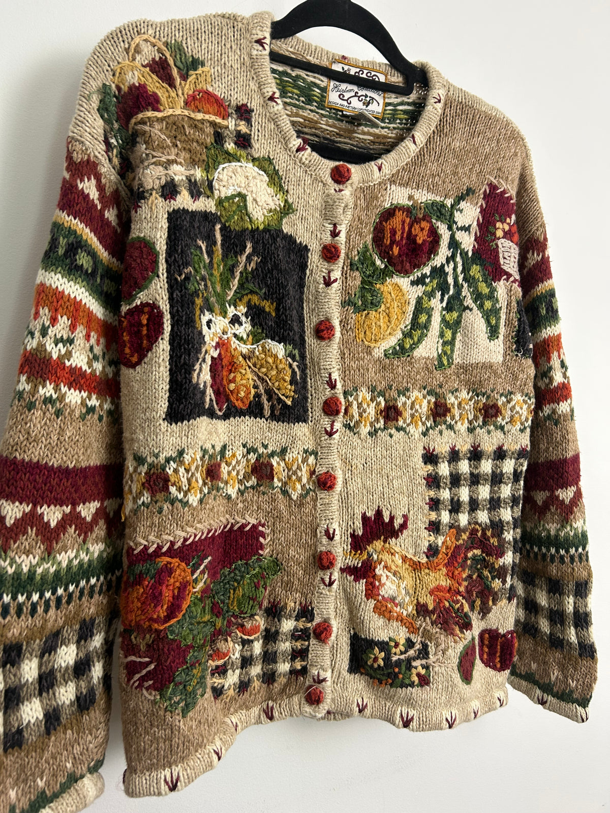 Vintage HEIRLOOM COLLECTABLES Size M Thanksgiving Pumpkin Harvest Novelty Cardigan