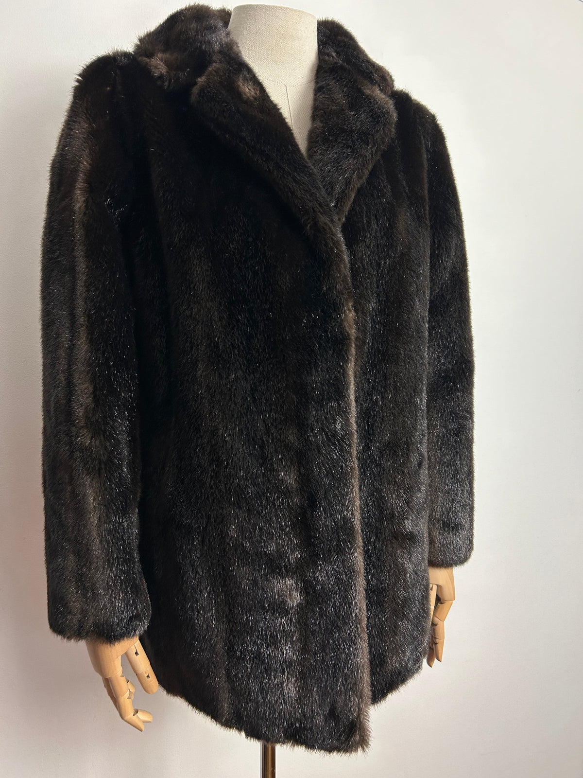 Vintage C&A UK Size 12-14 Chocolate Brown Soft Faux Fur Coat