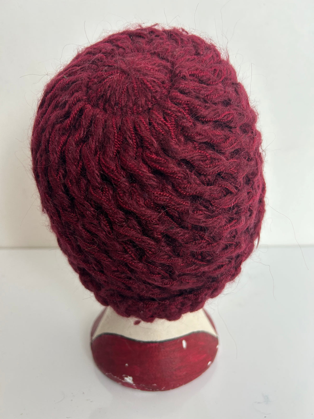 Vintage 1970s Maroon Chunky Cable Knit Angora & Wool Mix Beanie Hat