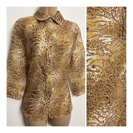 Vintage 1990s DRAPERS & DAMONS Size 10-12 Leopard Animal Print Burn Out Shirt