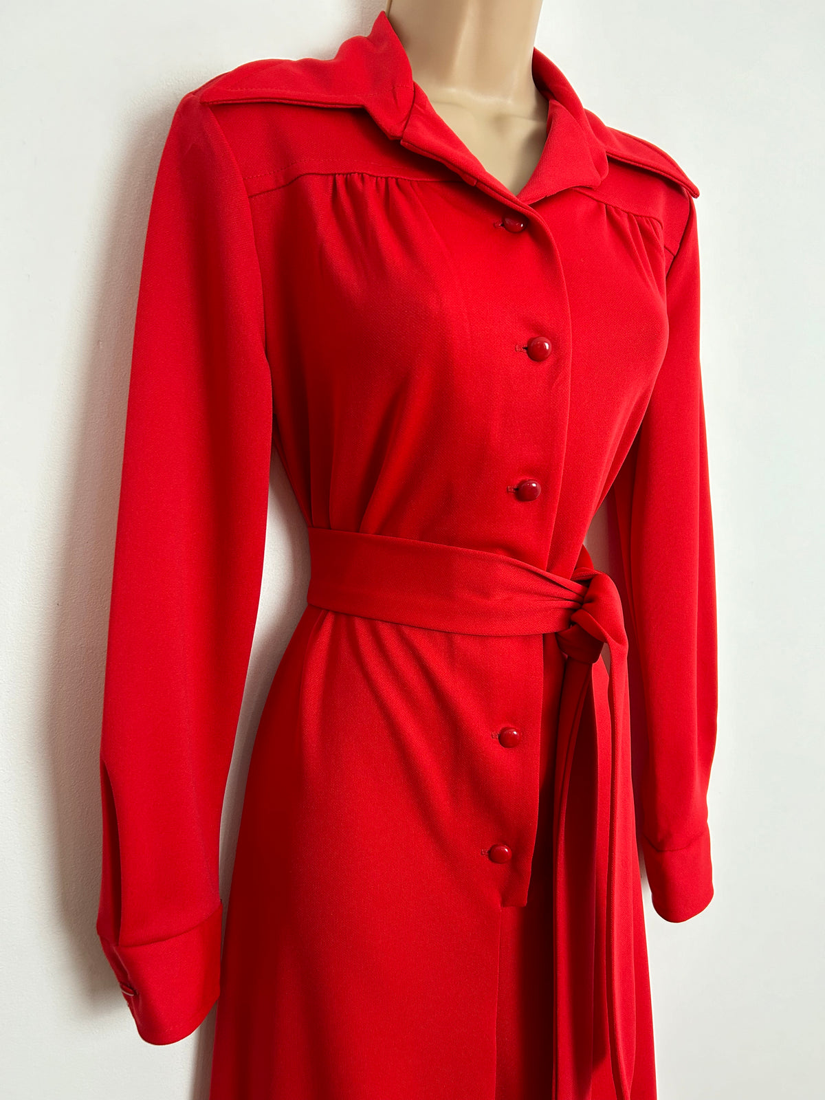 Vintage 1970s SEARS UK Size 12 Pillar Box Red Dagger Collar Belted Wide Leg All In One Jumpsuit