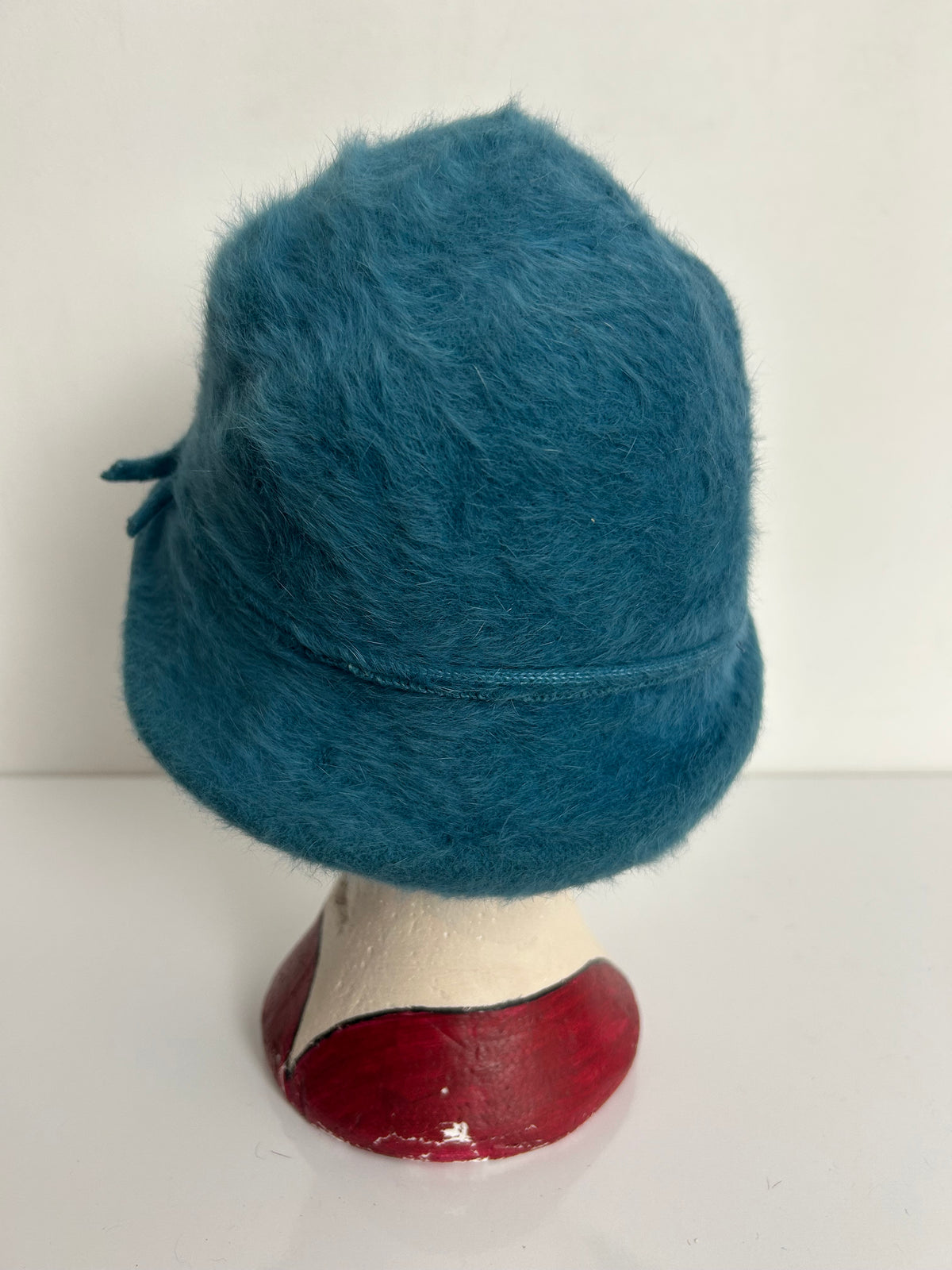 Vintage CREATION ELO FRANCE Dark Dusky Blue Braid Angora Mix Trim Cloche Style Hat