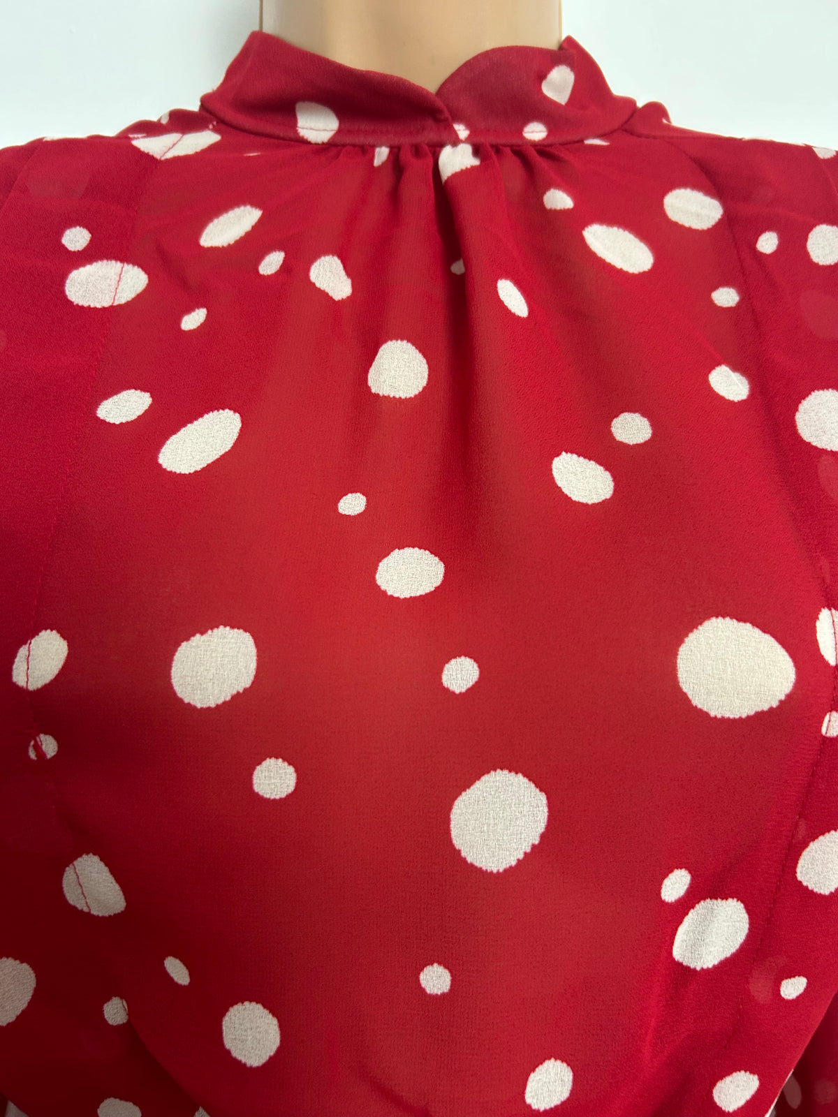 Vintage Early 1980s ST MICHAEL Size 12 Red & White Polka Dot Spot Print Belted Pleated Dress