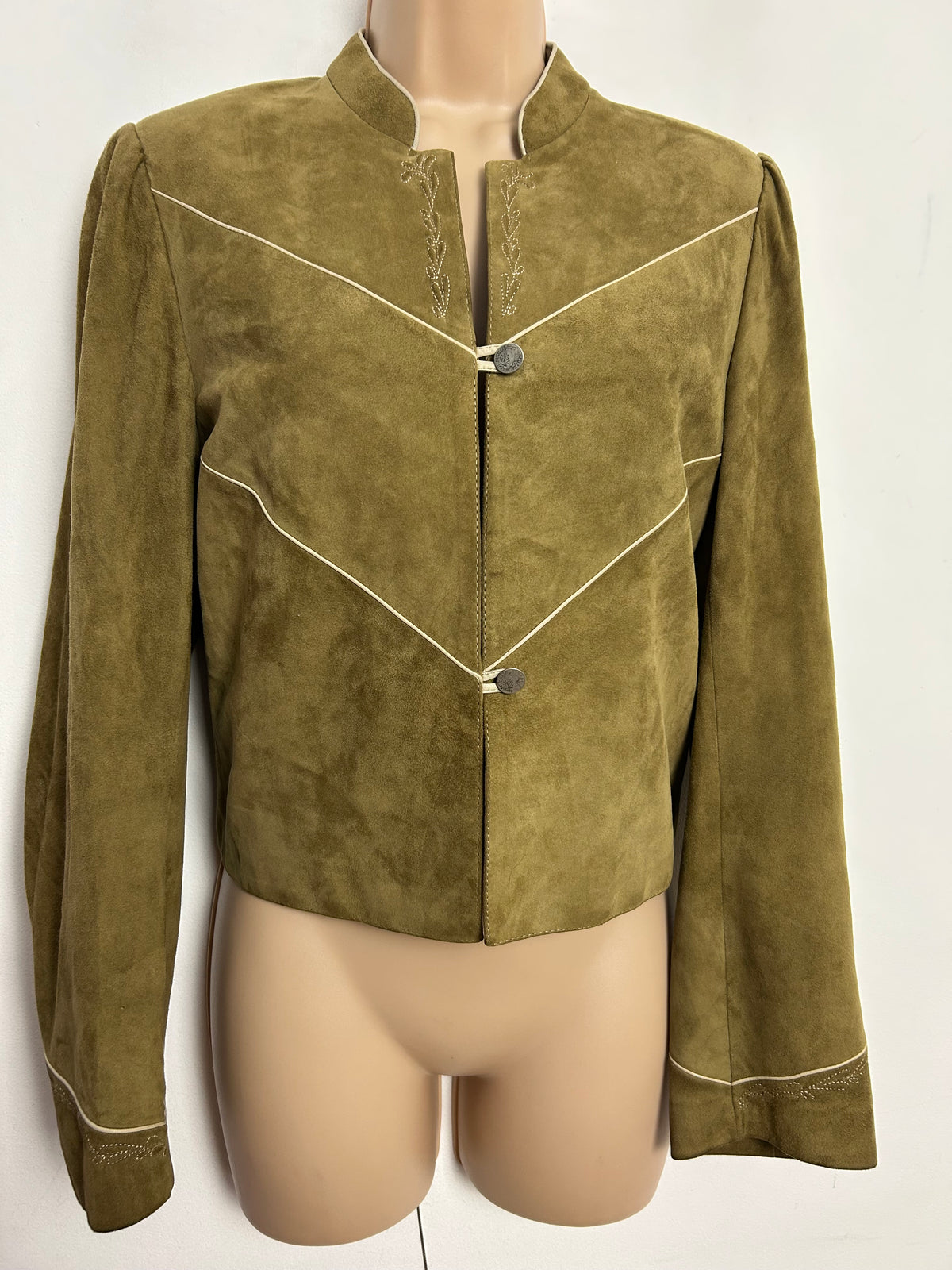 Vintage Late 1970s/Early 1980s UK Size 10 Sandy Beige Real Suede Stitch Detail Jacket