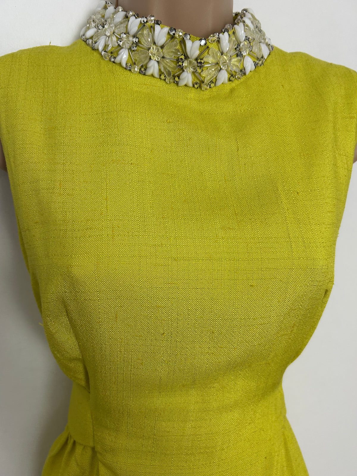 Vintage 1960s DYNASTY INTERNATIONAL Size 10  Chartreuse Bead Embellished Mod Special Occasion Party Dress