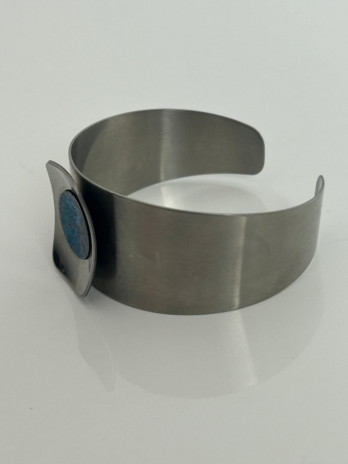 Vintage 1970s Silver Tone Steel Modernist Wide Cuff Style Bracelet