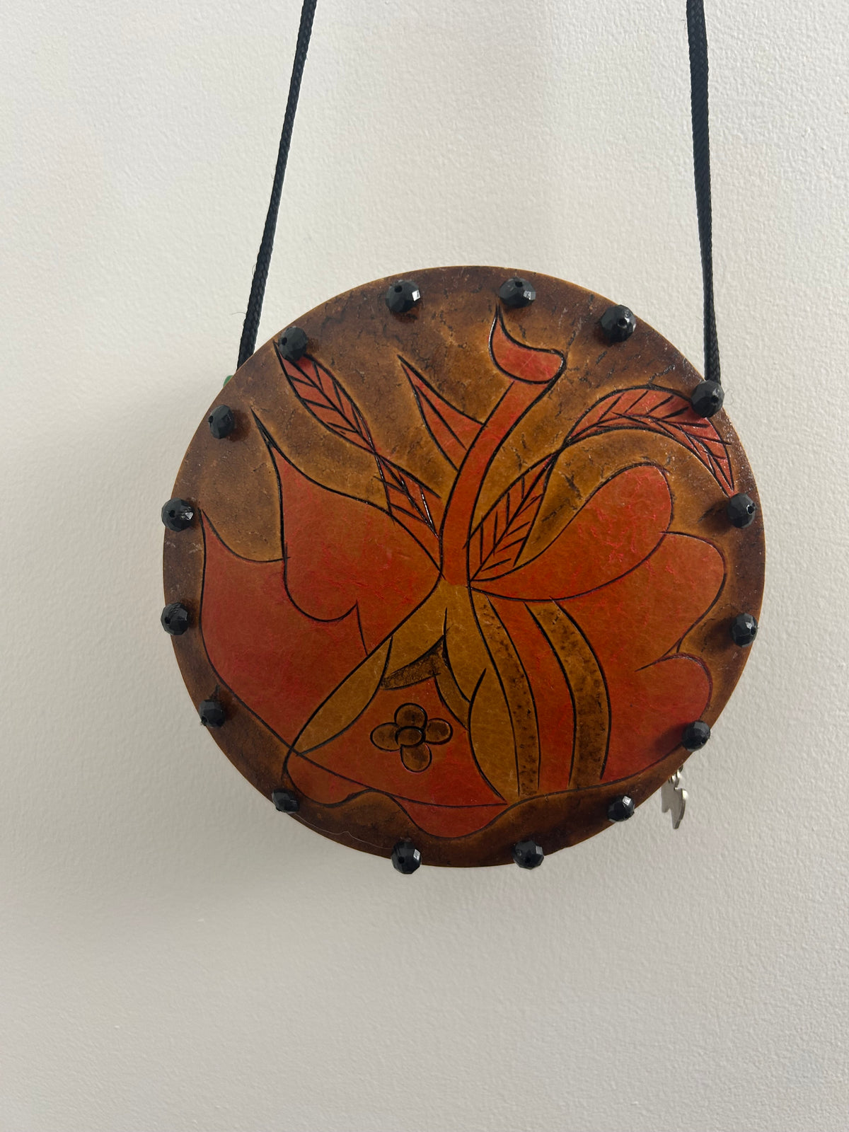 Hand Carved Hand Pained Jamaican Wooden Disc Small Purse