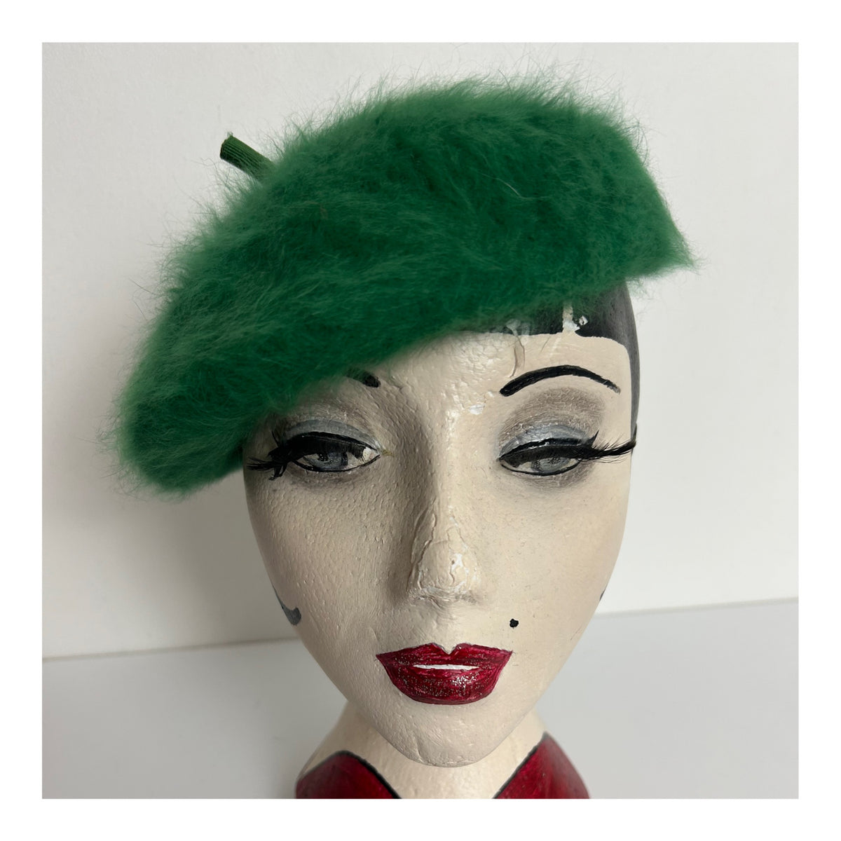 Vintage 1960s KANGOL Green Super Angora Beret Style Pill Box Hat