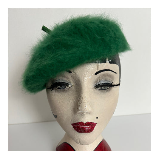 Vintage 1960s KANGOL Green Super Angora Beret Style Pill Box Hat