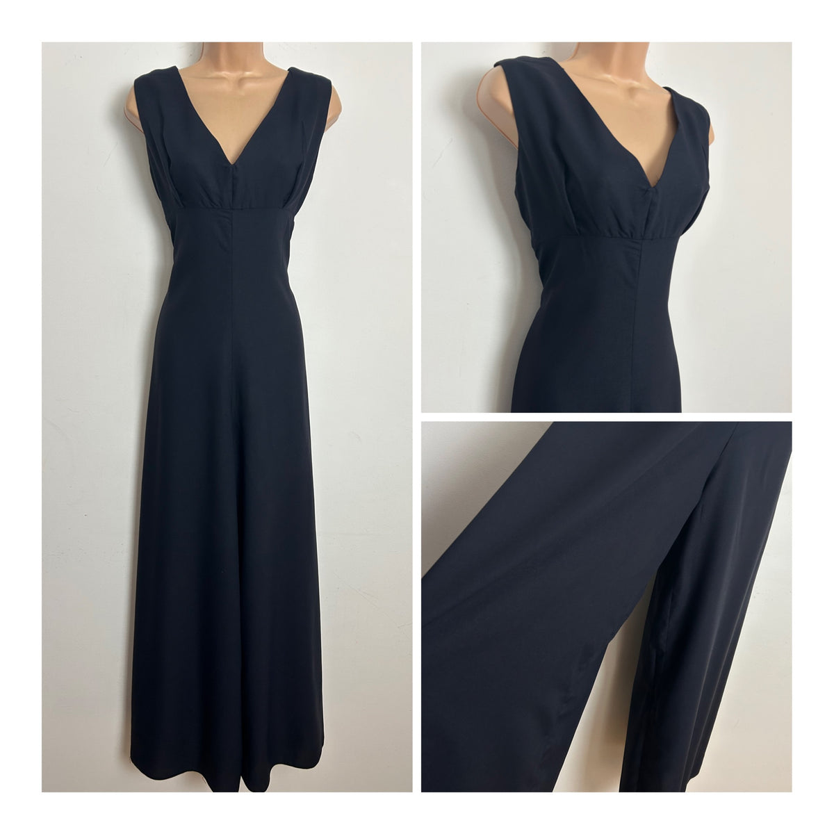 Vintage 1970s Size 10-12 Black Sleeveless Wide Leg Classic Jumpsuit