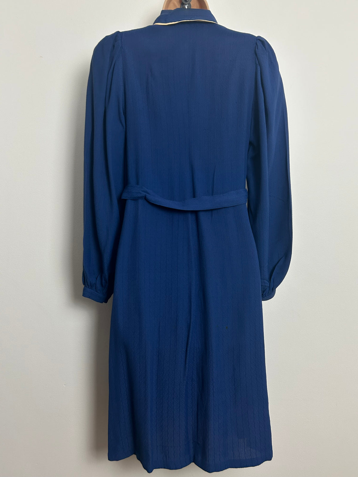 Vintage Late 1940s Post War Blue Rayon Belted Pleated Pocket Detail Tea Dress 8-10