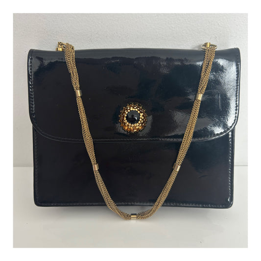 Vintage RARE Late 1960s UNUSUAL Black Patent Leather Chain Strap Handle With Screw Off Fastening