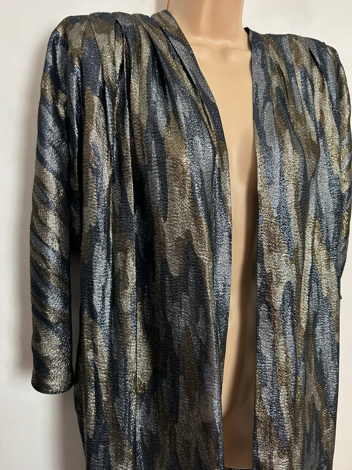Vintage 1980s VOGUE HAUTE COUTURE Up To Size 16 Dark Silver & Gold Lurex Open Fronted Cover Up