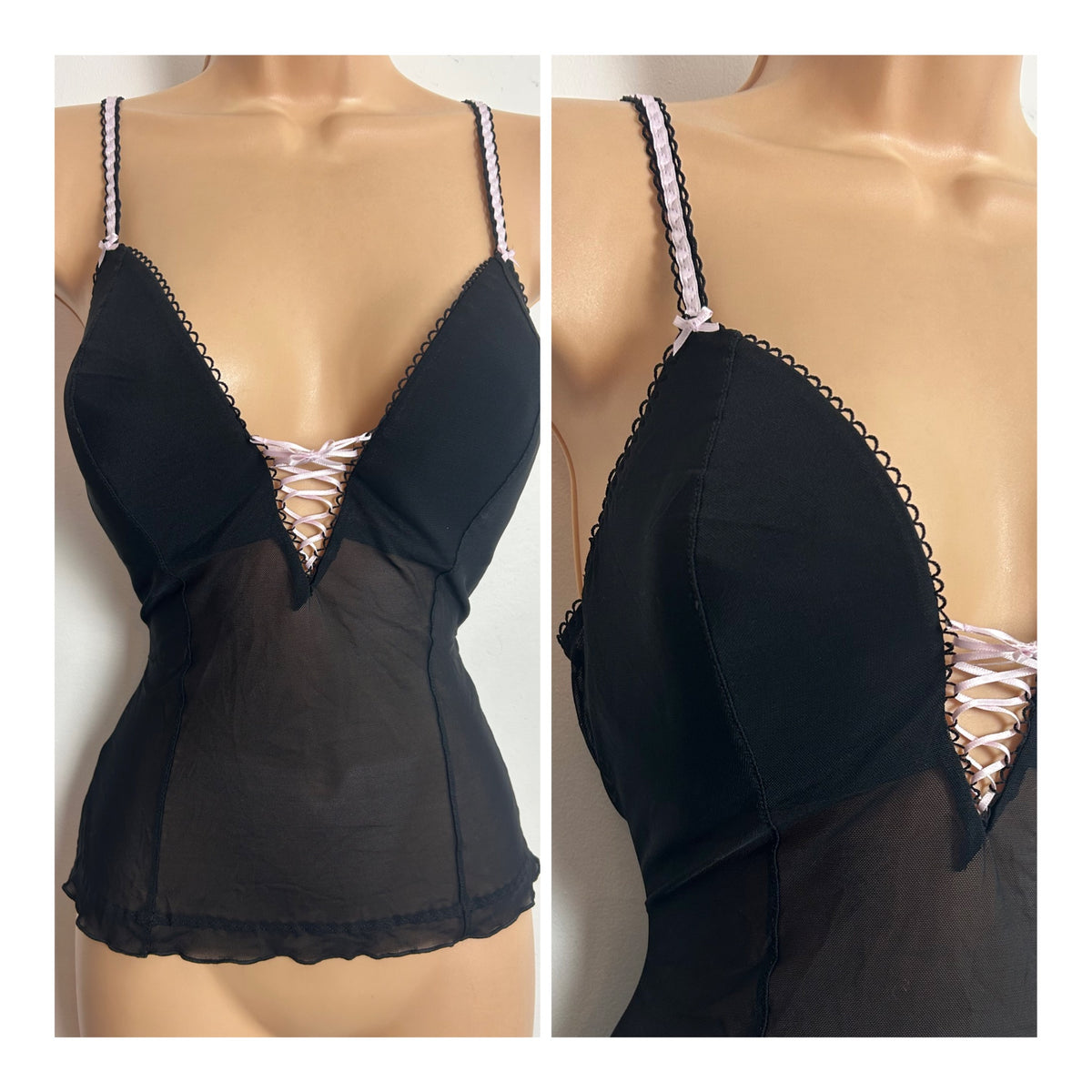 Intimissimi Size 12 Black Lace Up Detail Padded Corset Style Camisole