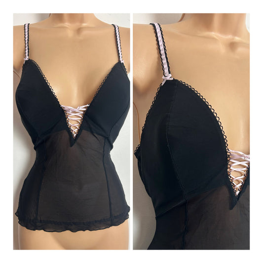 Intimissimi Size 12 Black Lace Up Detail Padded Corset Style Camisole