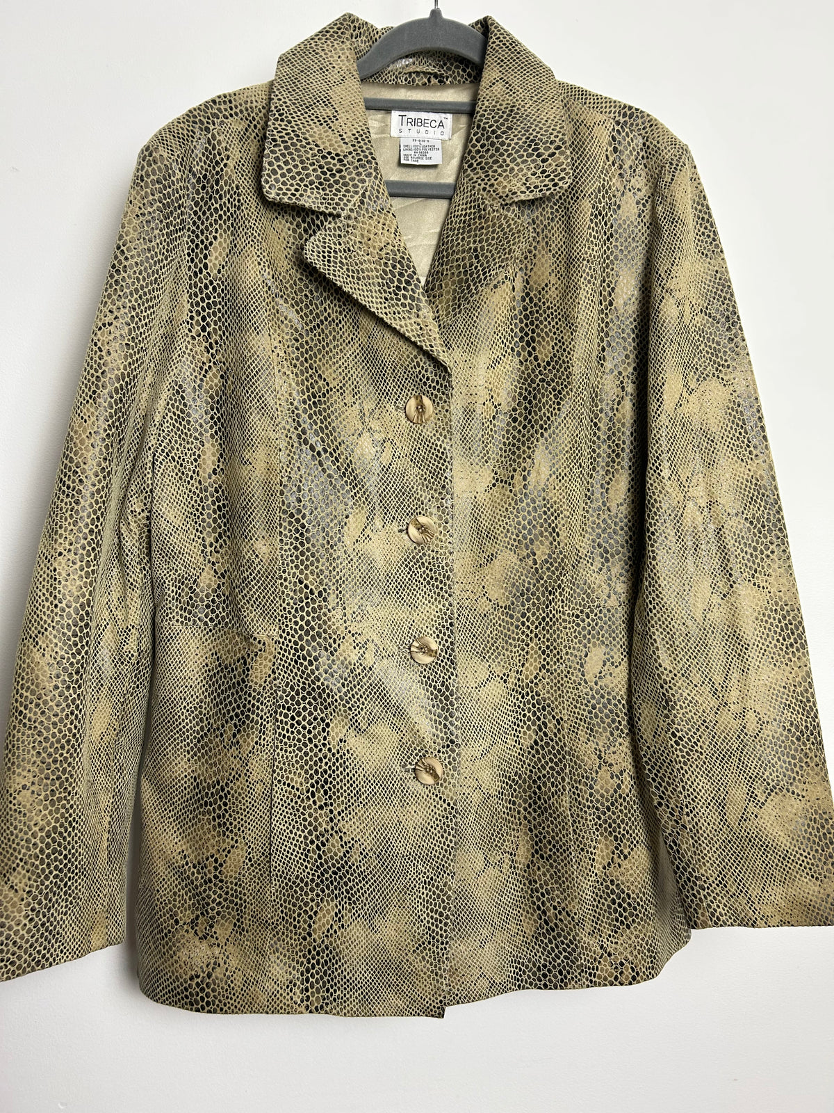 Vintage TRIBECA STUDIO Size L Snake Skin Embossed 100% Real Leather Jacket