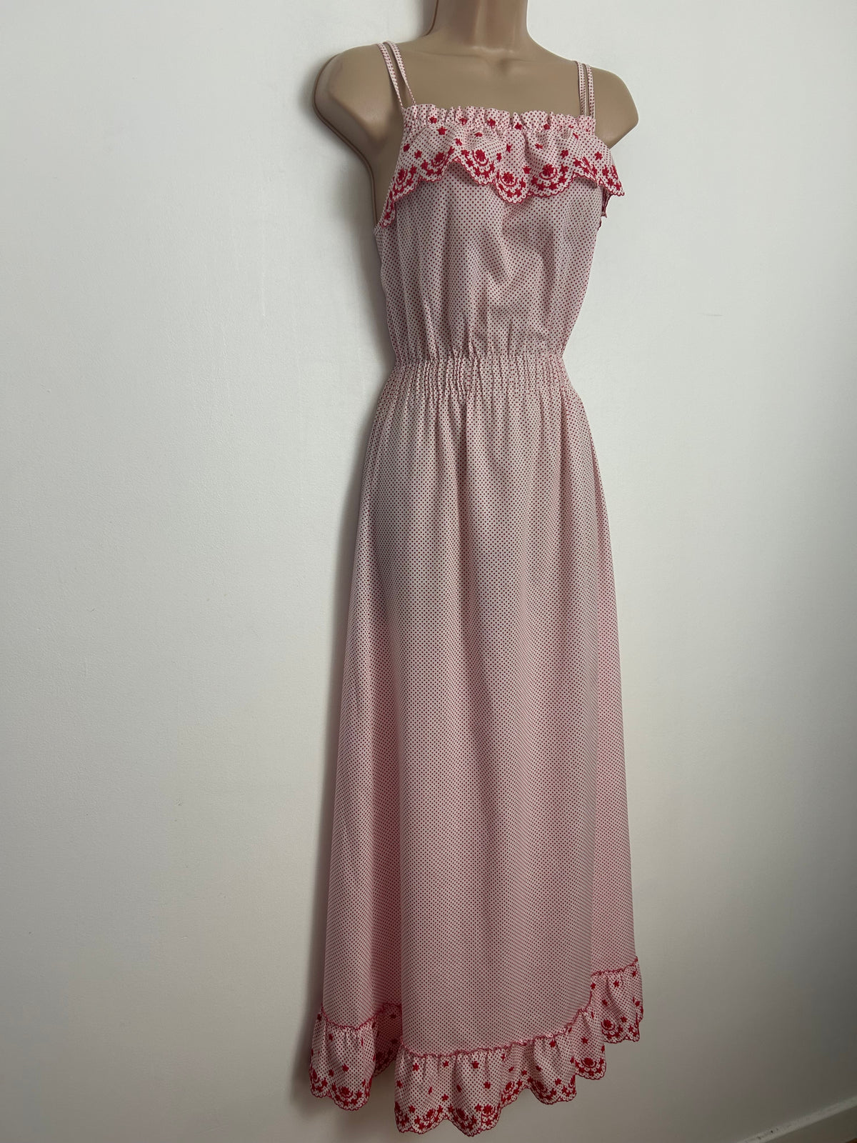 Vintage Size 10 White & Red Polka Dot Double Strap Cotton Nightdress