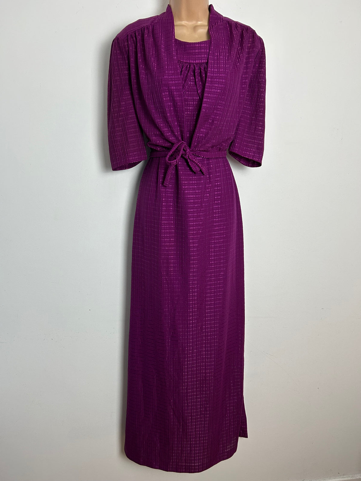Vintage Late 1970s Size 12 Magenta Two Piece Maxi Dress With Matching Cover Up
