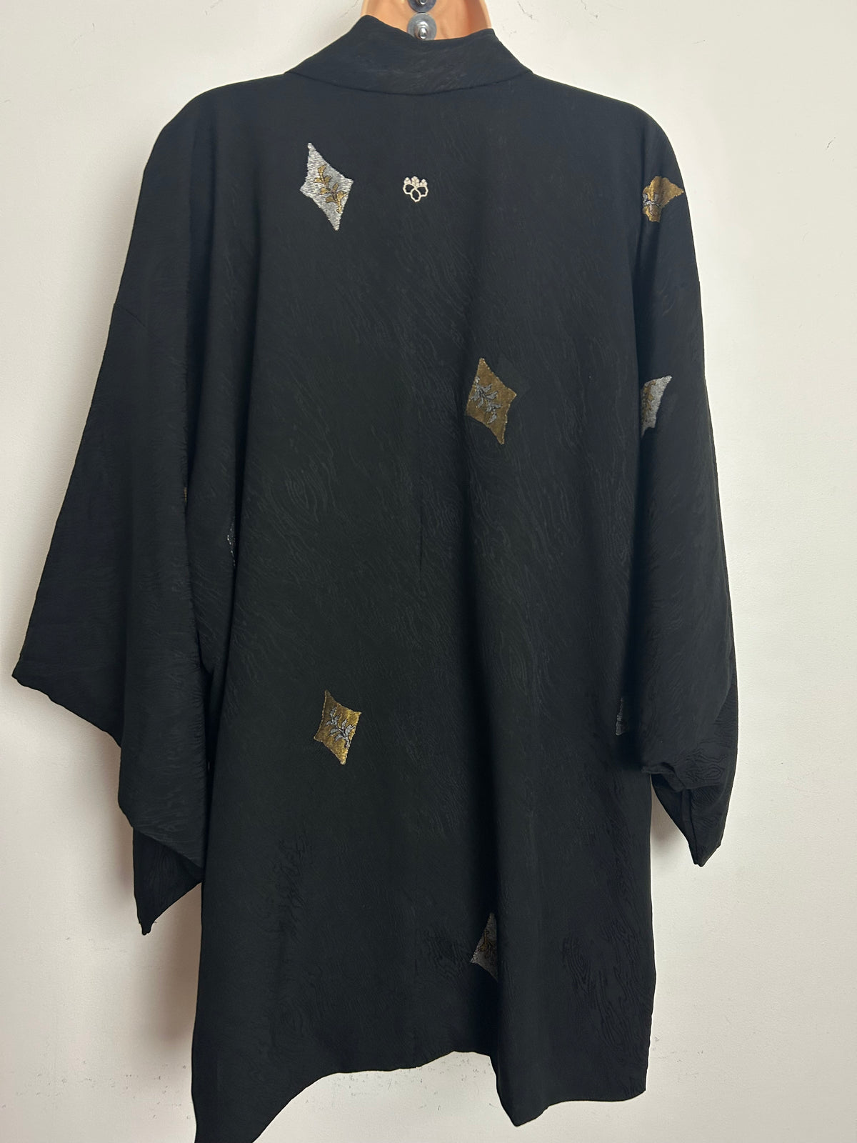 Vintage Up To Size 14-16 Original Japanese Black Gold & Silver Metallic Pattern Haori Kimono