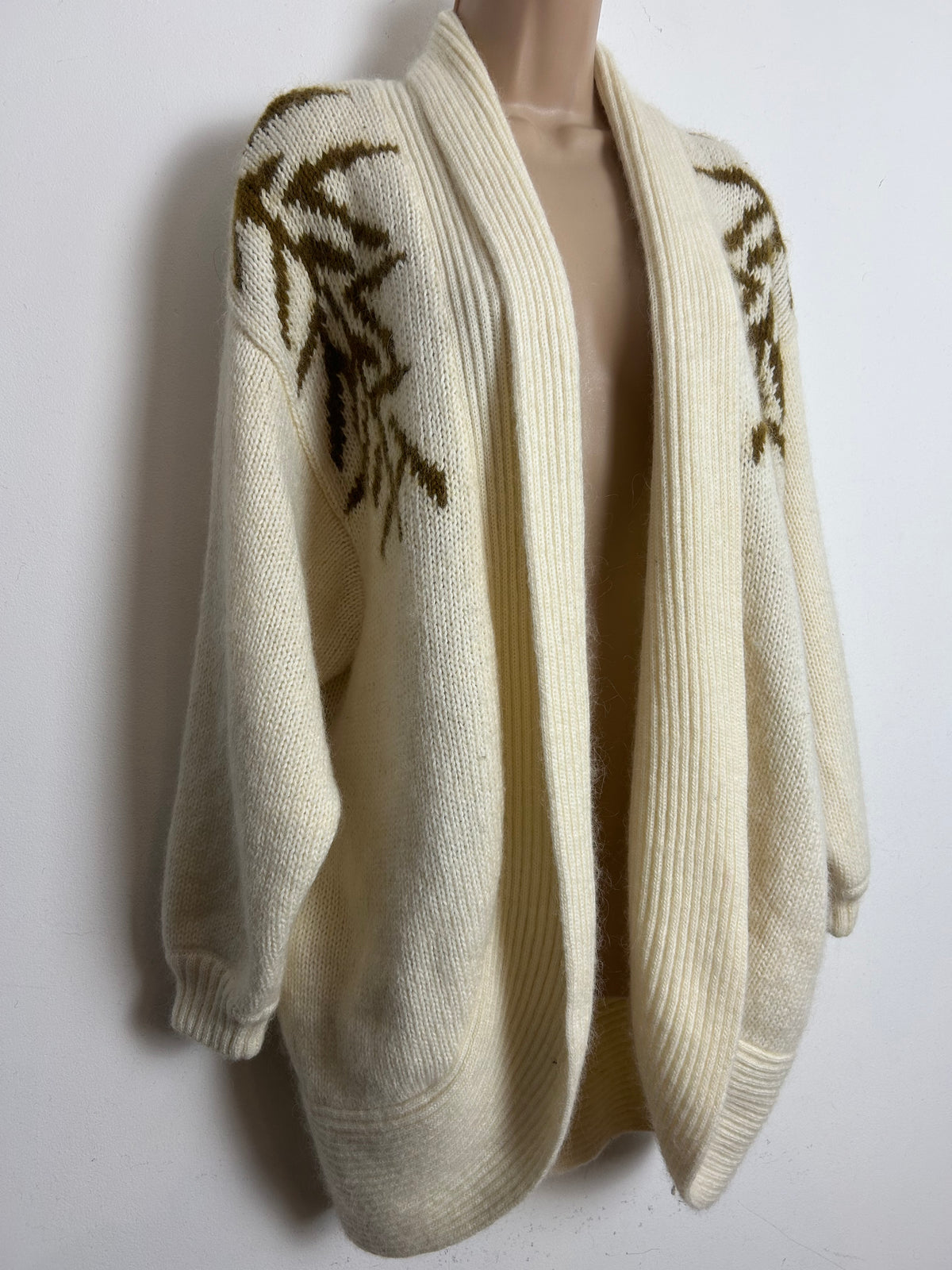 Vintage 1980s FEMI Up To Size 14-16 Gorgeous Cream Wool Mix Giant Panda Open Fronted Cardigan