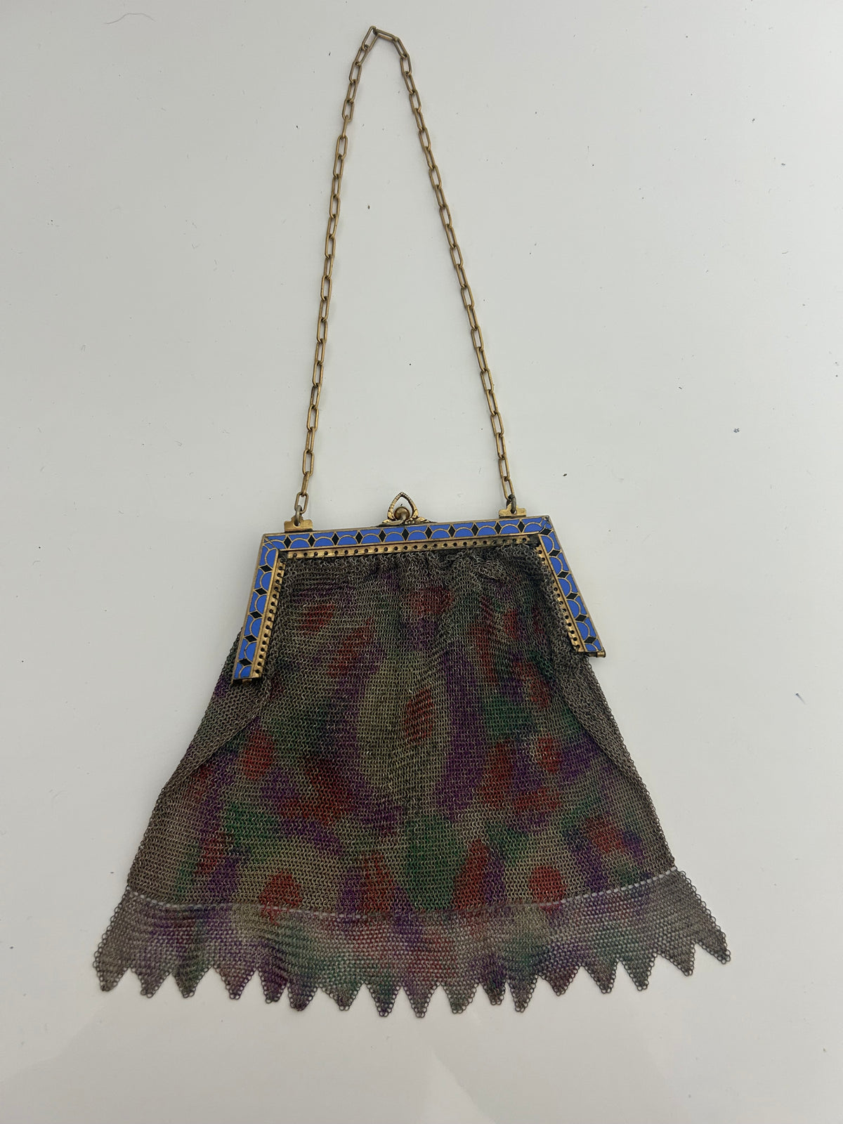 Vintage Antique 1920s Art Deco Small Fine Mesh Enamel Frame Handbag/Purse