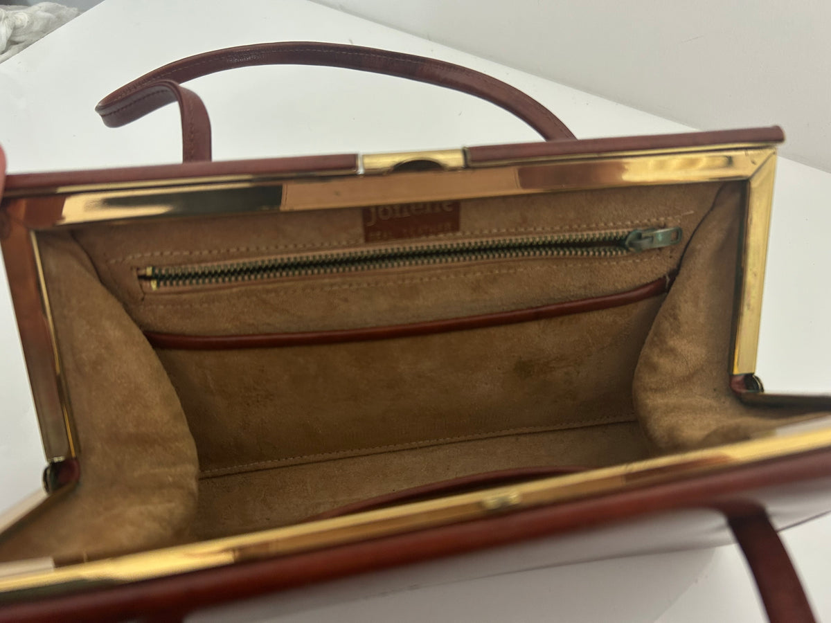 Vintage Early 1960s JONELLE Small Chestnut Brown Real Leather Kelly Style Handbag