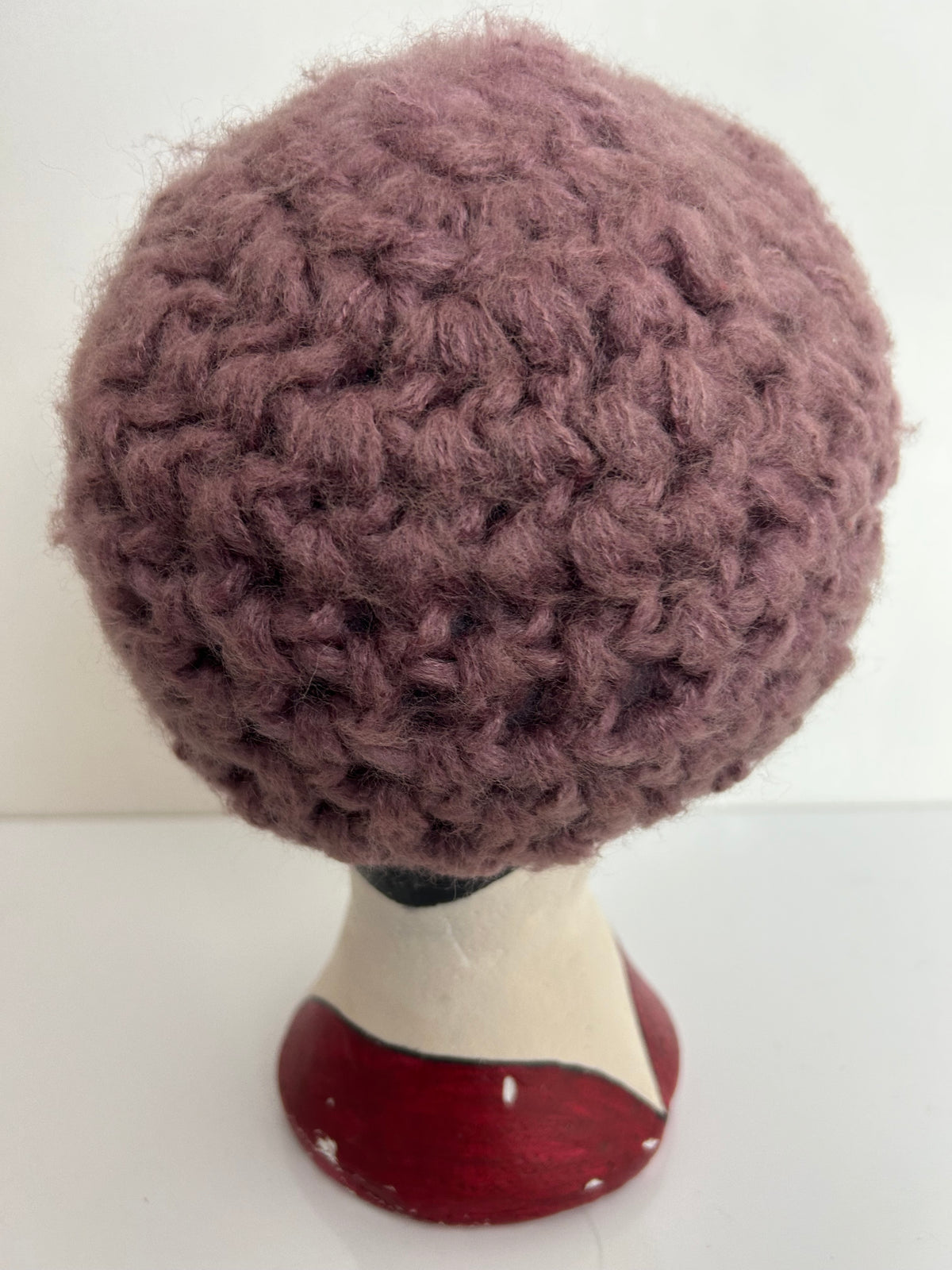 Vintage Dusky Pink Or Grey Angora & Wool Chunky Crochet Knit Reversible Beret/Beanie Style Hat