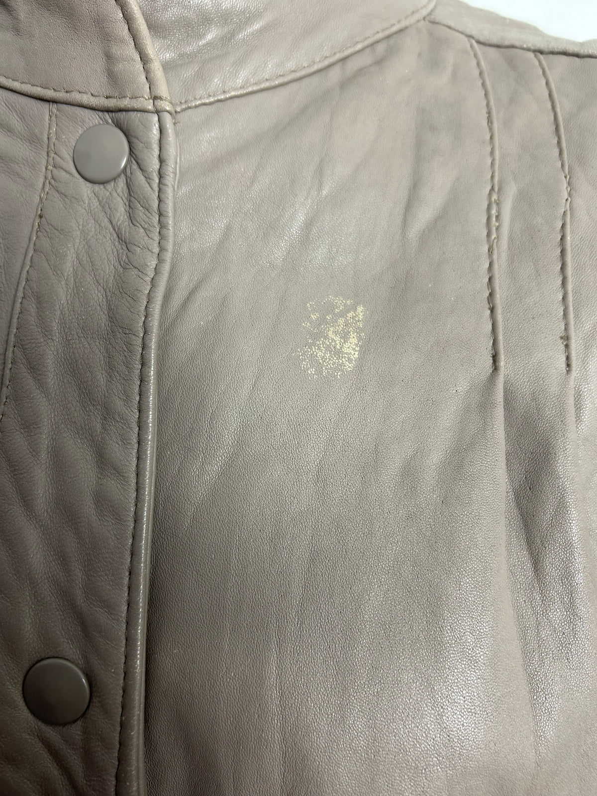 Vintage 1980s Approx UK Size 10 Taupe Popper Fastening Leather Jacket/Coat