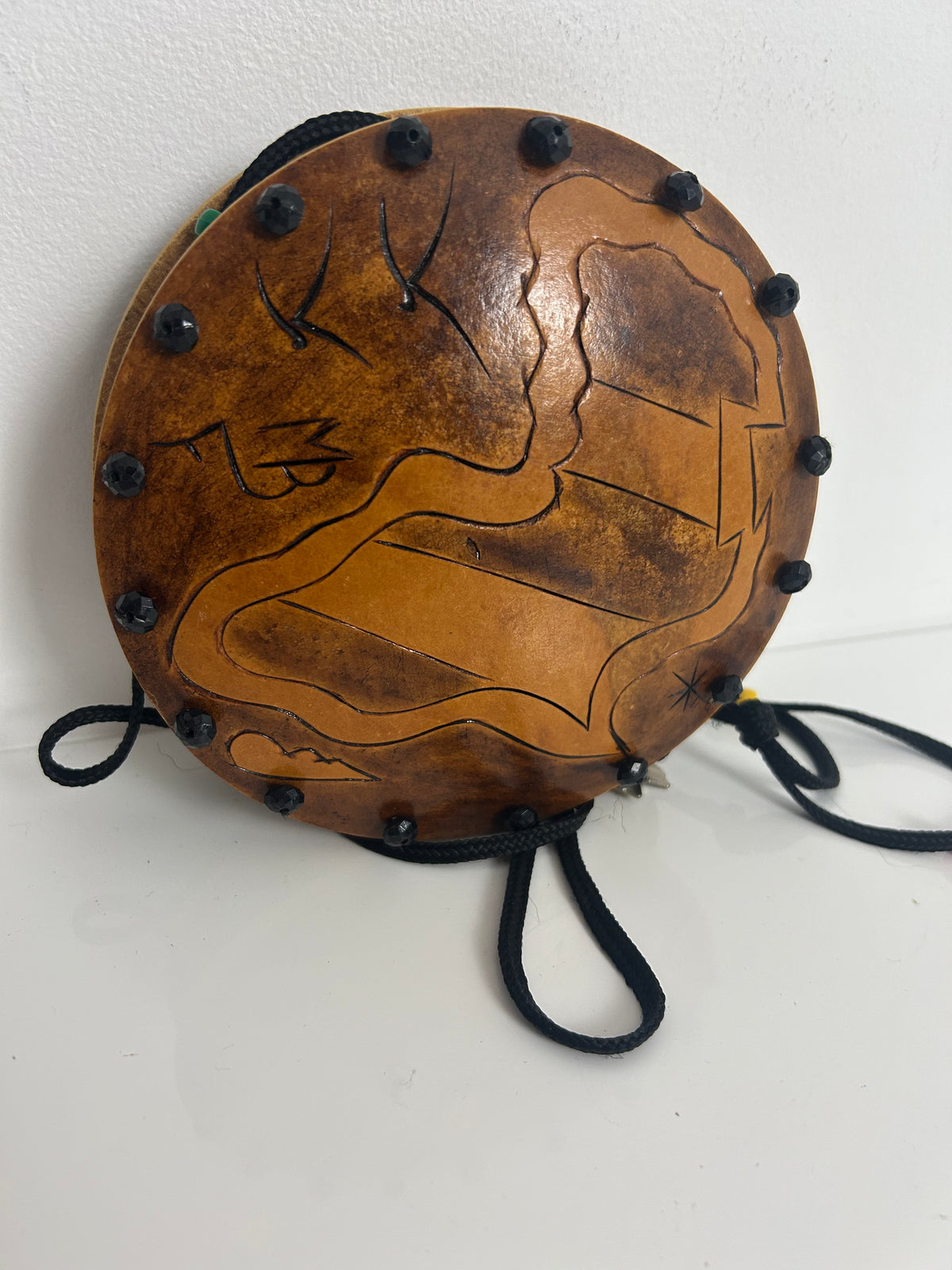 Hand Carved Hand Pained Jamaican Wooden Disc Small Purse