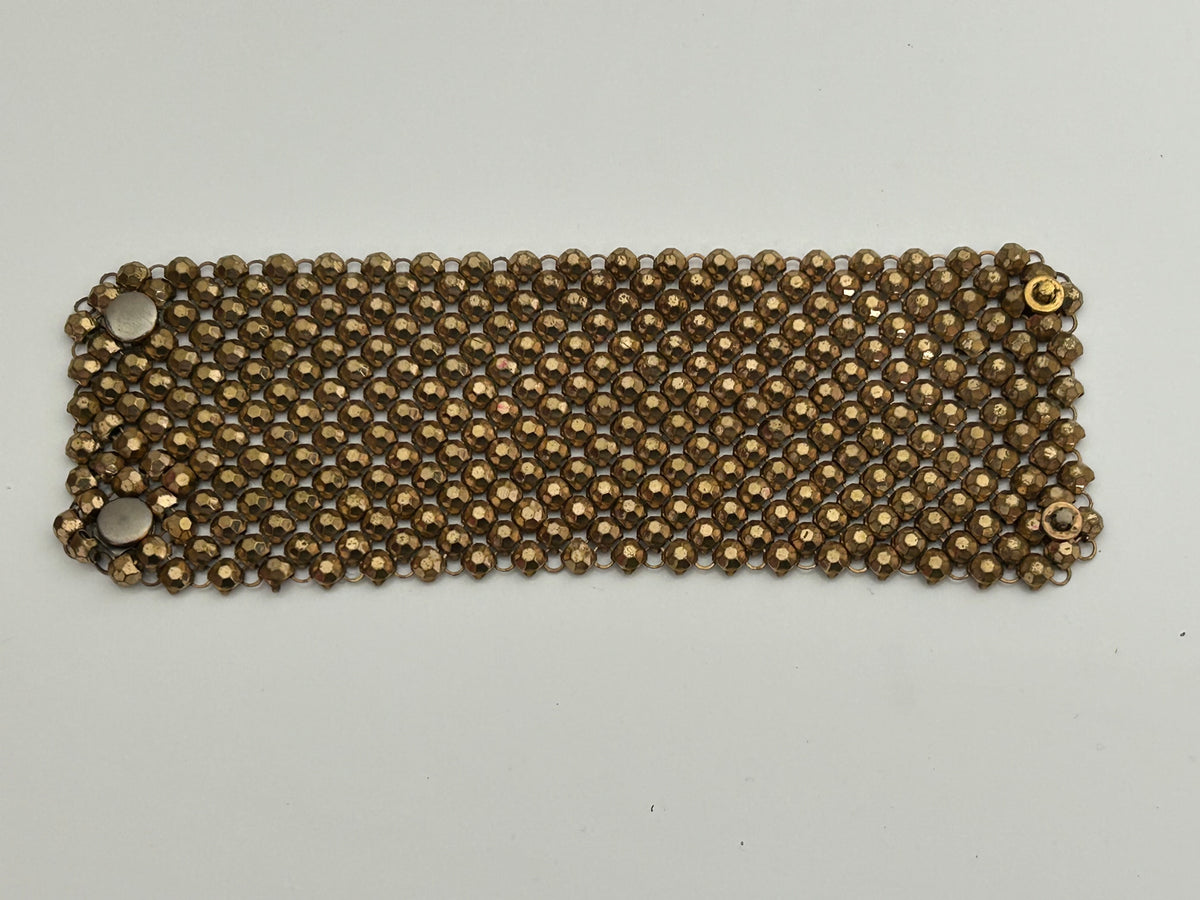 Vintage Dark Gold Tone Mixed Metal Multi Faceted Mesh Wide Cuff Style  Bracelet