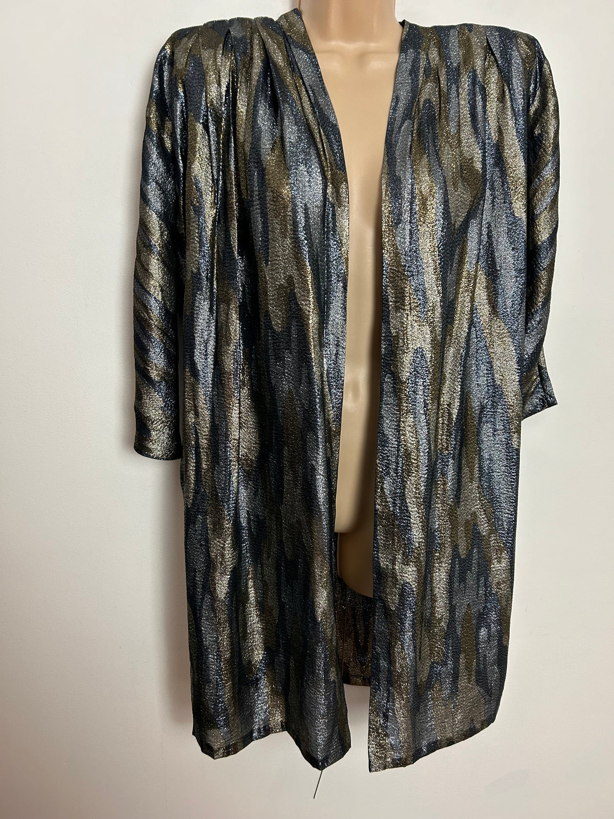 Vintage 1980s VOGUE HAUTE COUTURE Up To Size 16 Dark Silver & Gold Lurex Open Fronted Cover Up