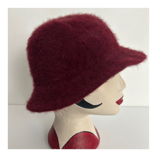 Vintage ITALIAN Dark Red/Burgundy Rabbit Hair & Wool Mix Trilby Style Hat