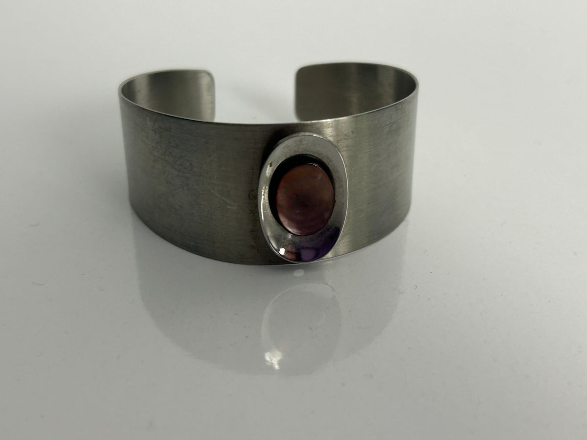 Vintage 1970s Collectable Adeline Stainless Steel By Ralph Weston Shell Disc Set Bracelet