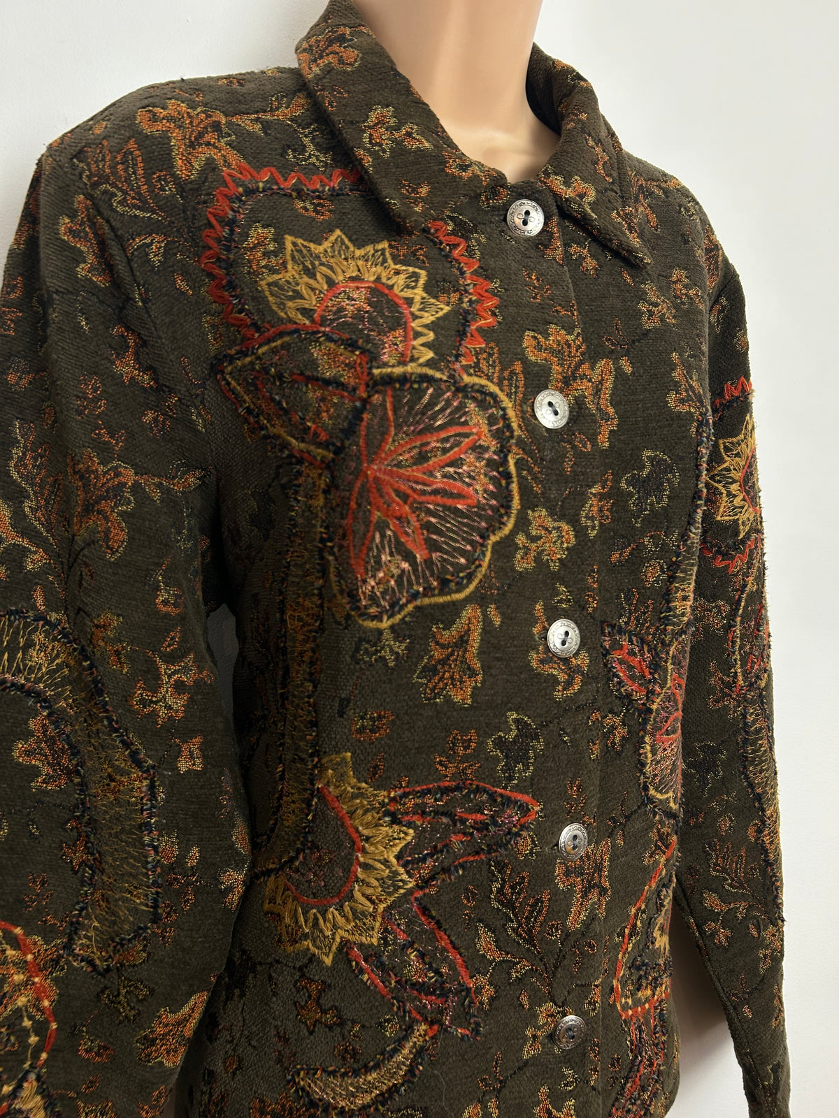 Vintage 1980s COLDWATER CREEK Size 14-16 Brown Tones Stitch Detail Jacket Style Blazer