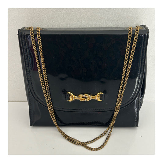Vintage 1960s Black Patent Small Square Bag With Adjustable Chain Strap