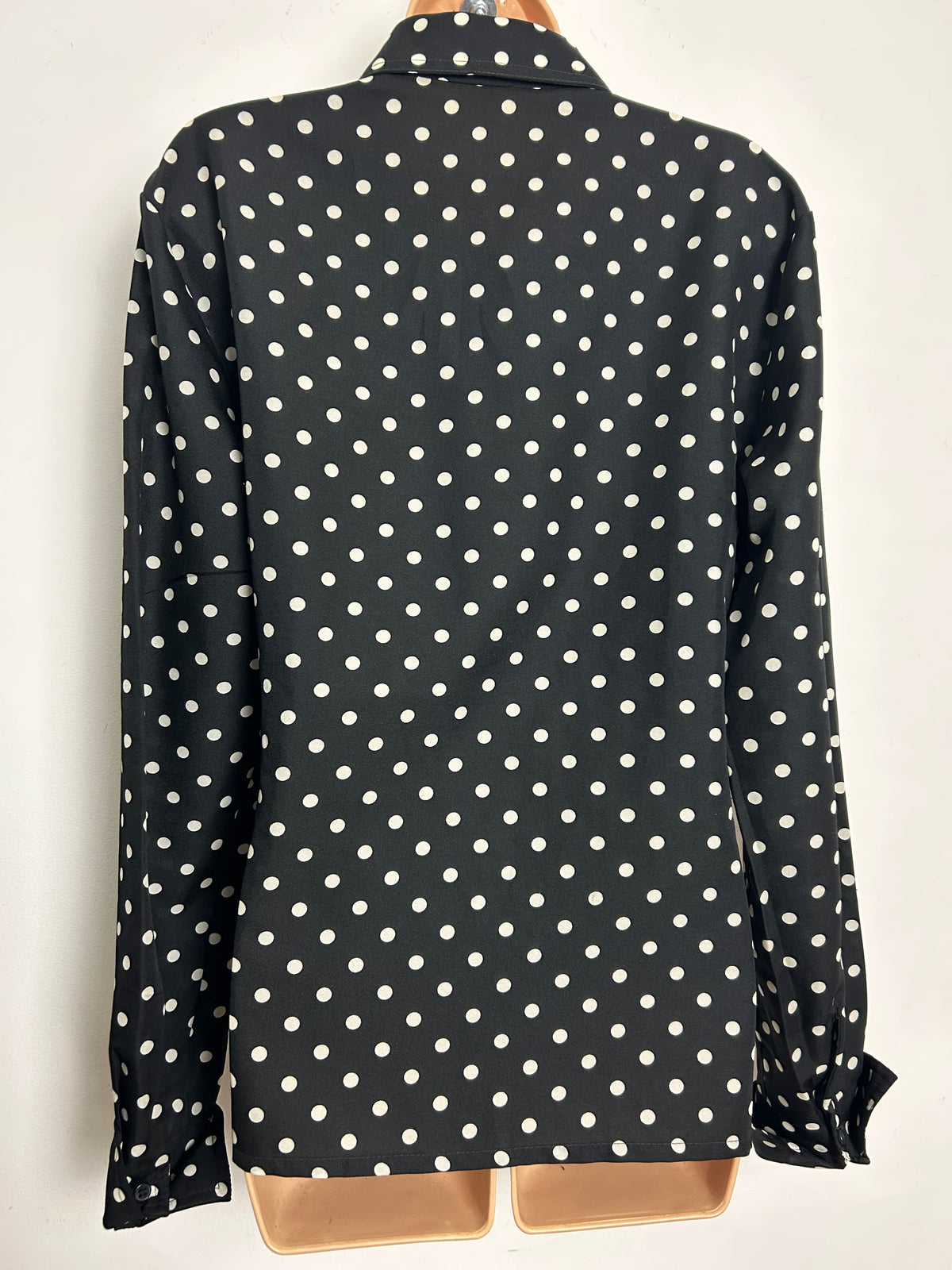 Vintage Early 1980s MARIANNE PARIS Size 16 Black & White Polka Dot Shirt