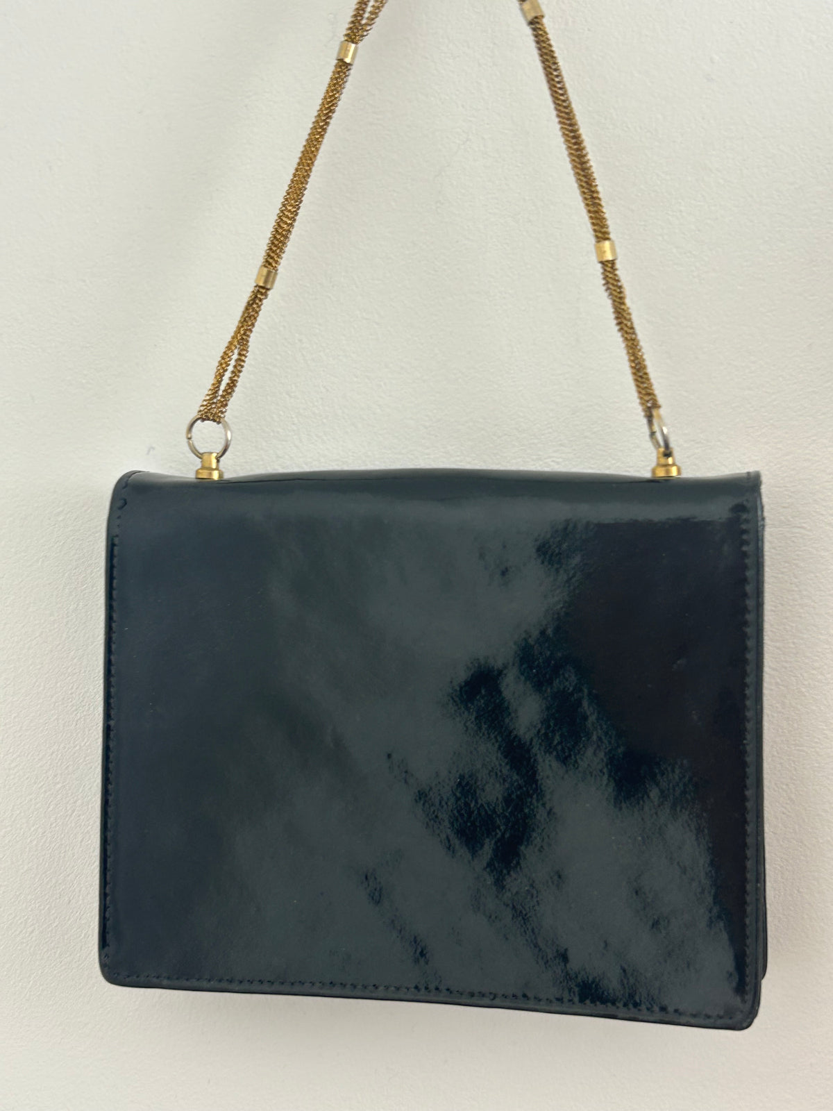 Vintage RARE Late 1960s UNUSUAL Black Patent Leather Chain Strap Handle With Screw Off Fastening