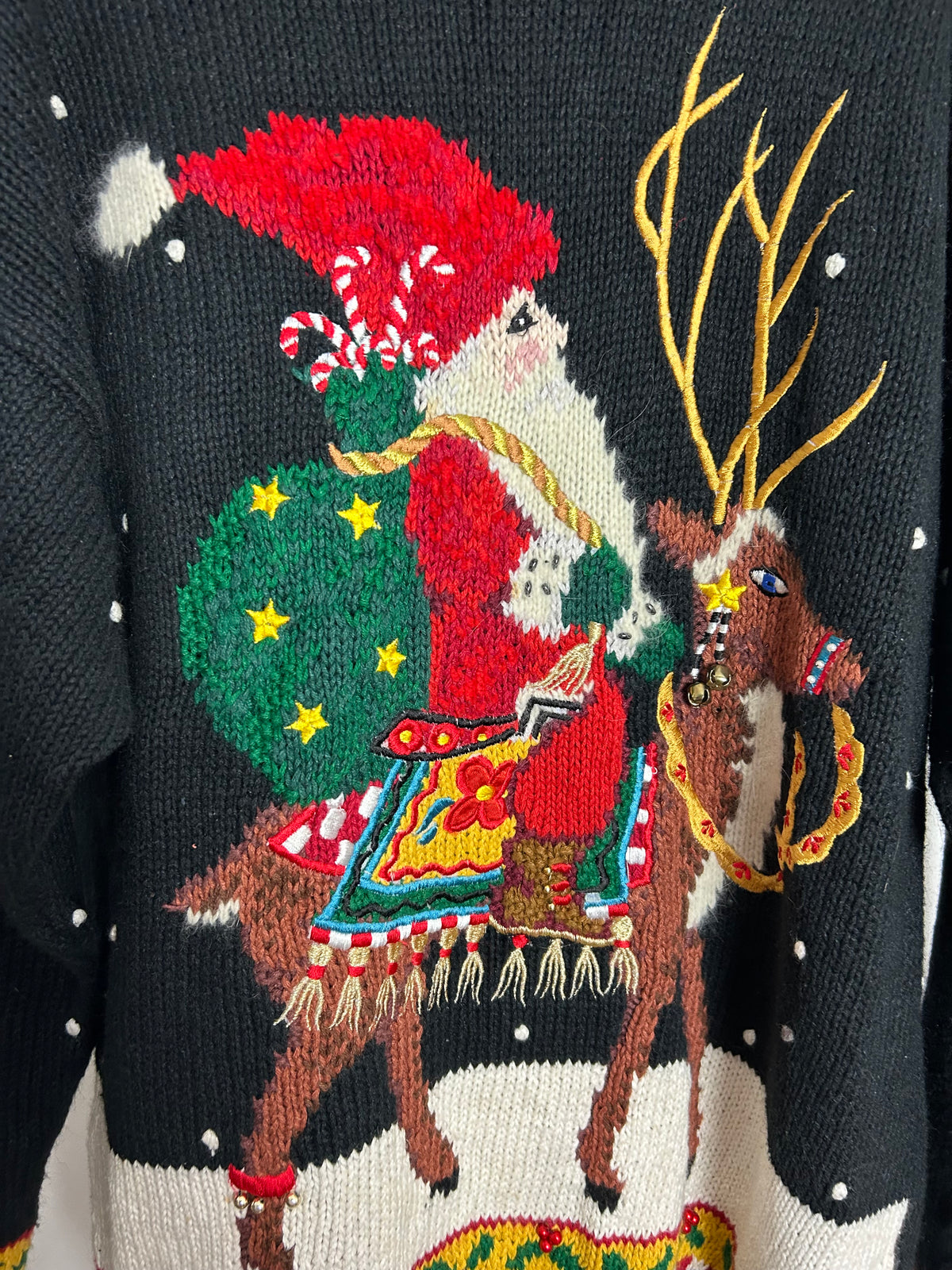 Vintage MARISA CHRISTINA Classics Size XL Up To 16 Father Christmas Santa Ramie Mix Xmas Jumper