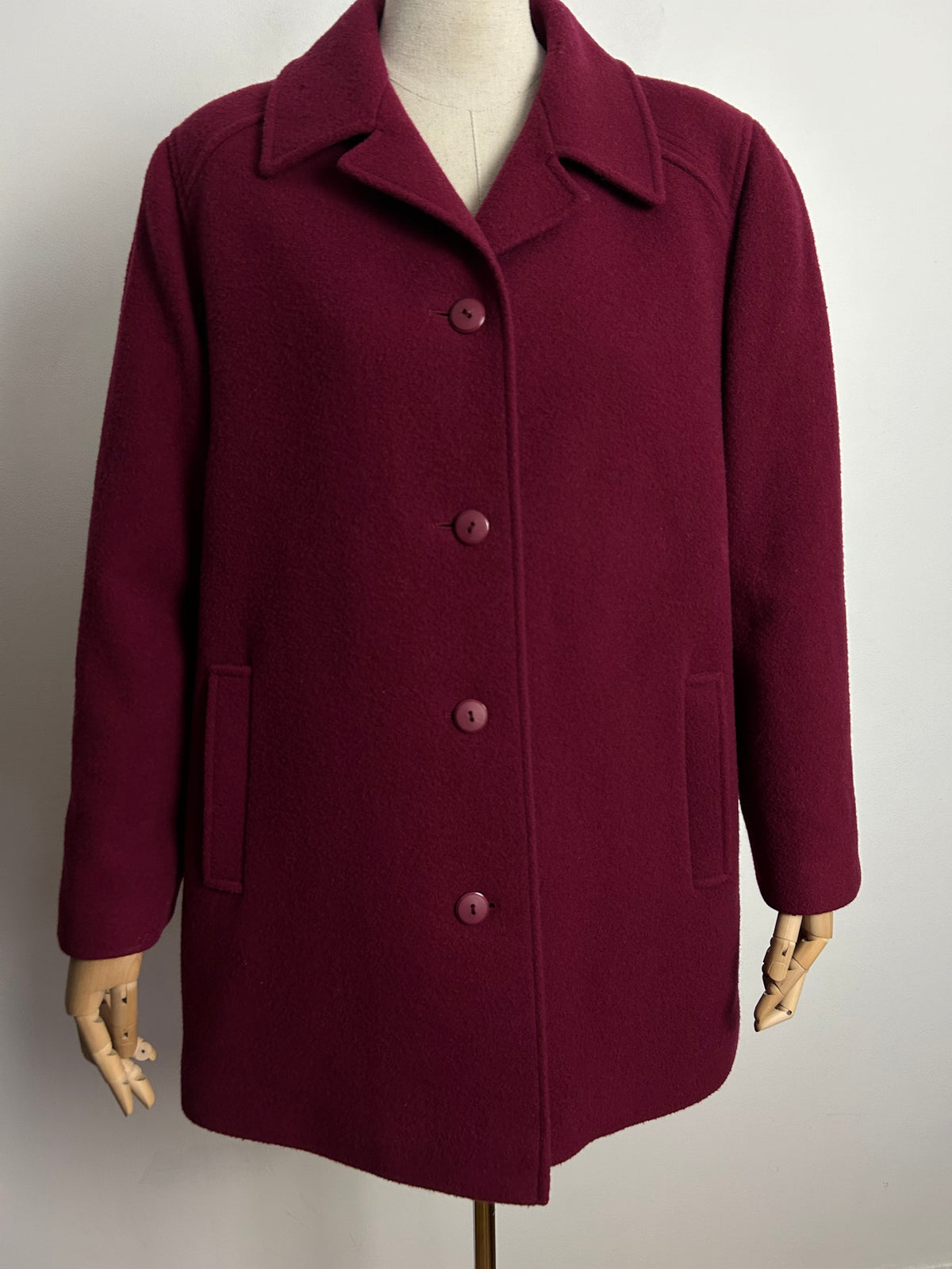Vintage EASTEX UK Size 16 Dark Red Pure New Wool Lined Coat