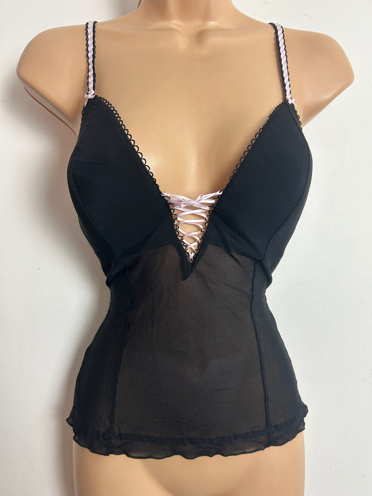 Intimissimi Size 12 Black Lace Up Detail Padded Corset Style Camisole