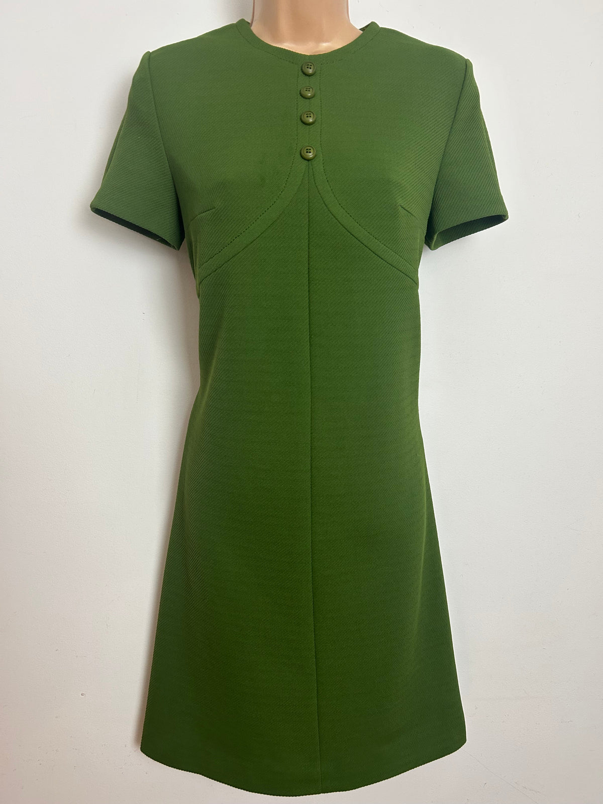Vintage 1960s Size 12 Moss Green Crimplene Mod Shift Dress