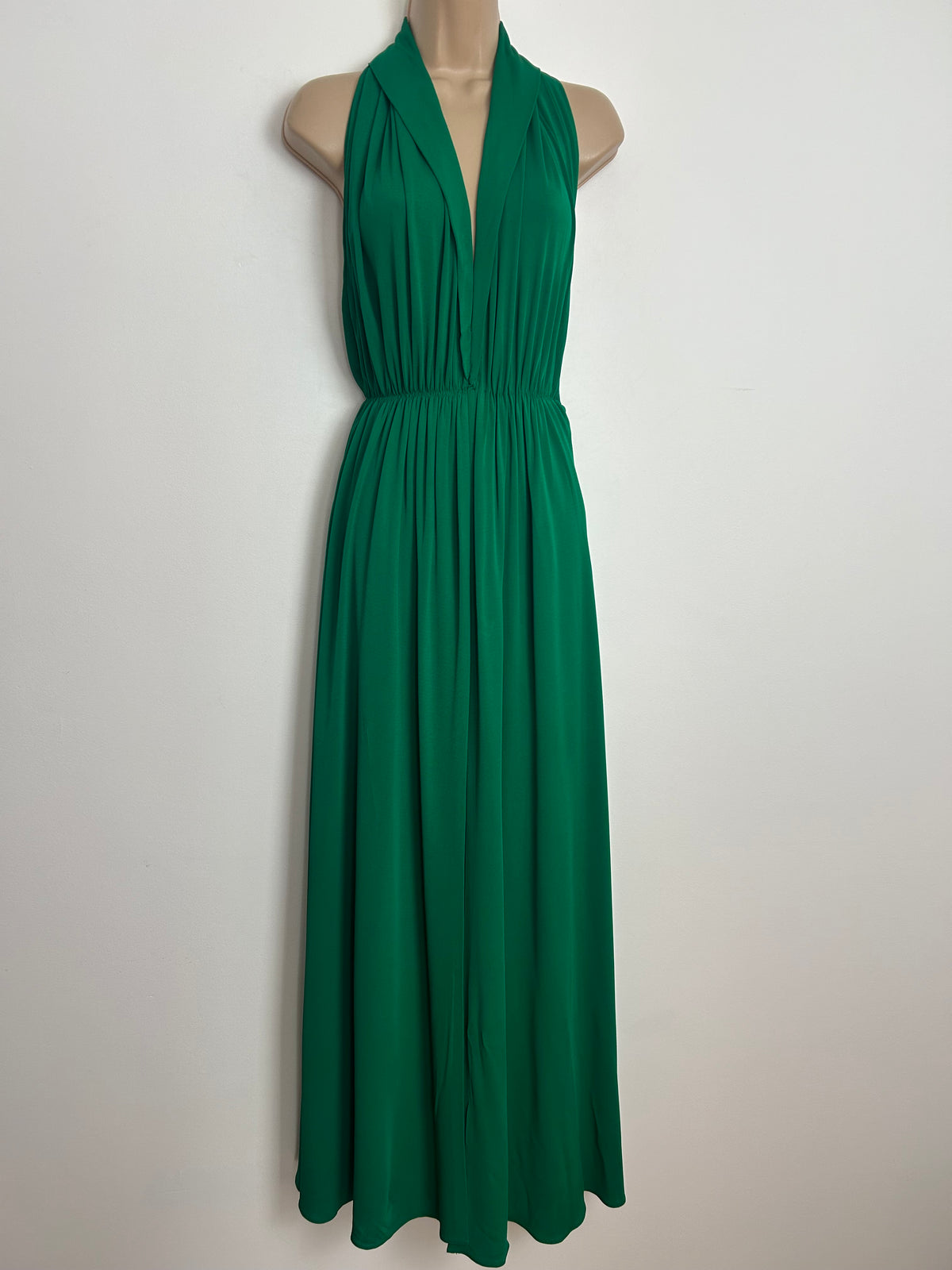 Vintage Early 1970s VERY RARE FRANCA POLACCO Size 6 Emerald Green Halter Neck Occasion Maxi Dress