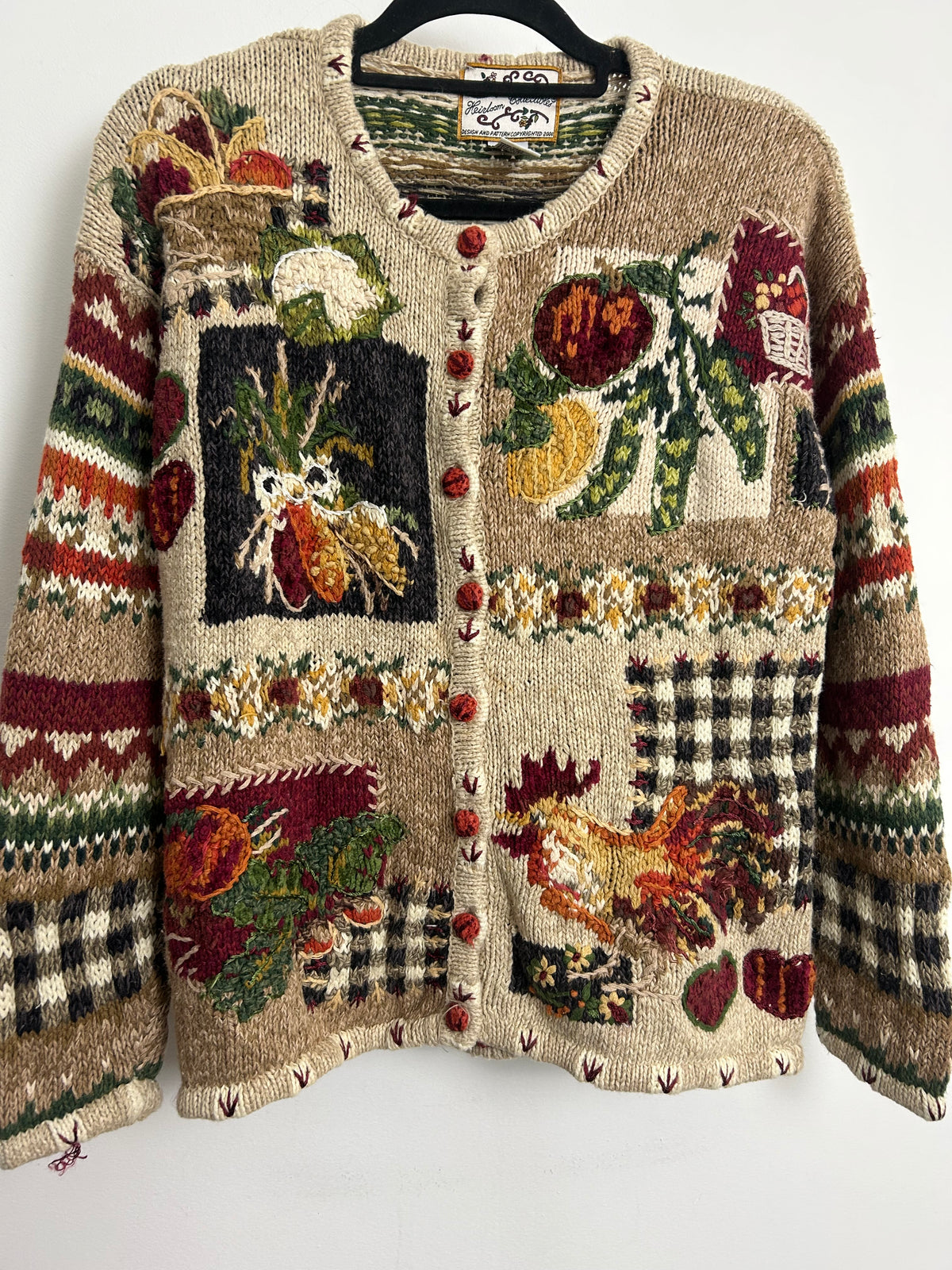 Vintage HEIRLOOM COLLECTABLES Size M Thanksgiving Pumpkin Harvest Novelty Cardigan