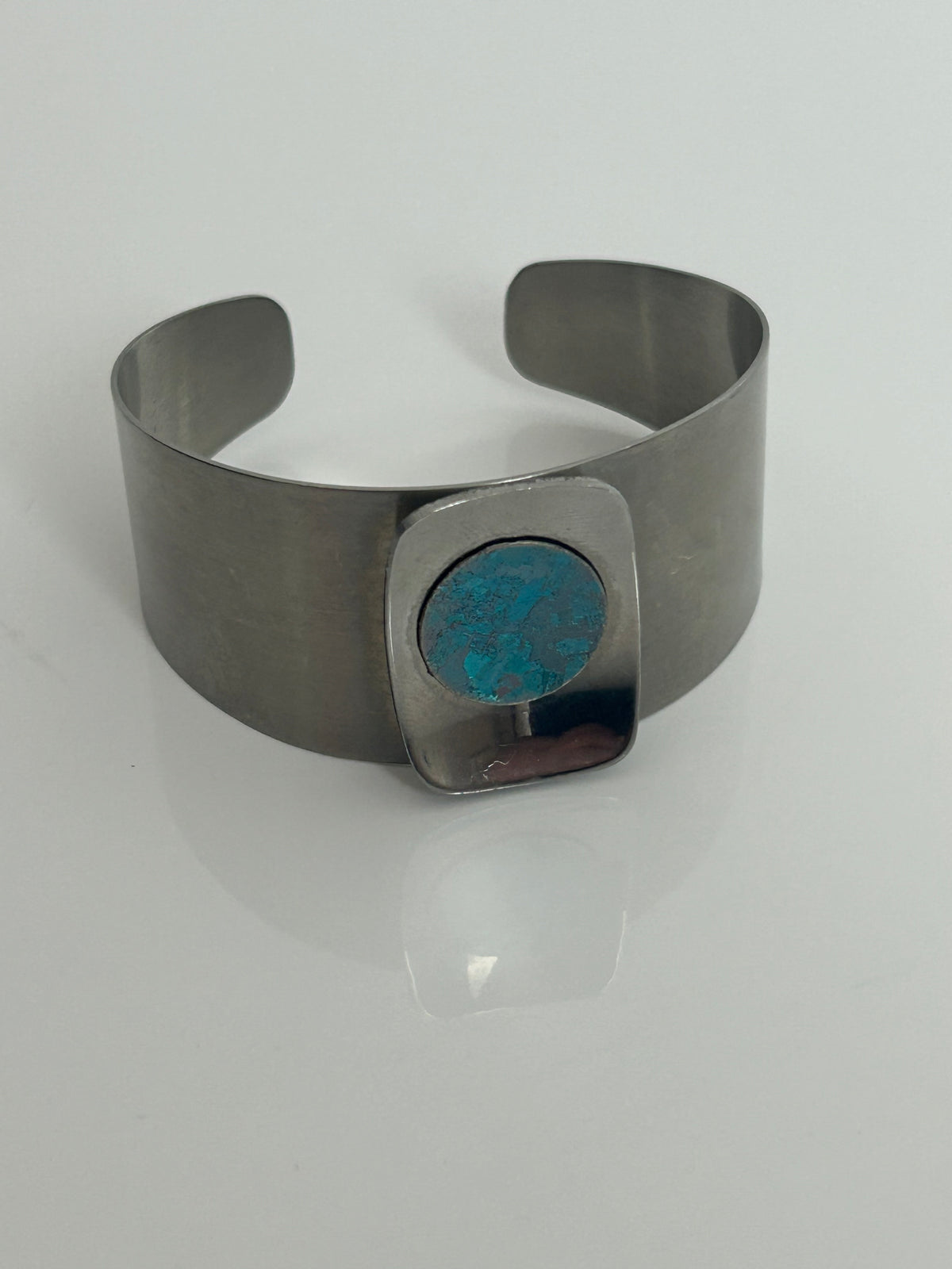 Vintage 1970s Silver Tone Steel Modernist Wide Cuff Style Bracelet