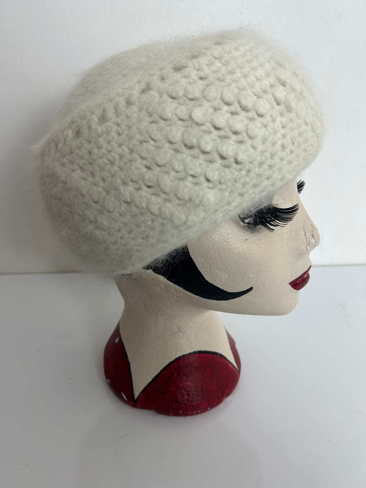 Vintage Winter White Angora & Wool Mix Beanie Winter Hat