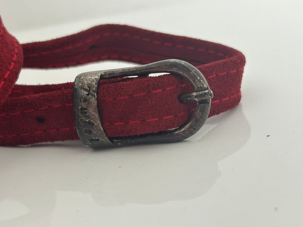 Vintage Early 1980s German Folk Red Suede Heart Detail Oktoberfest Trachten Dirndl Mini Crossbody Bag