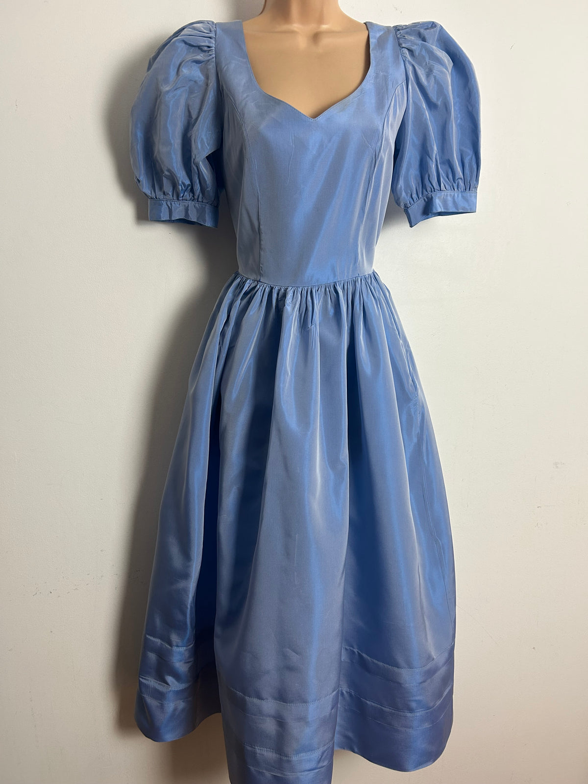 Vintage 1980s LAURA ASHLEY Size 8 (Size 12 On Label) Powder Blue Taffeta Ballgown