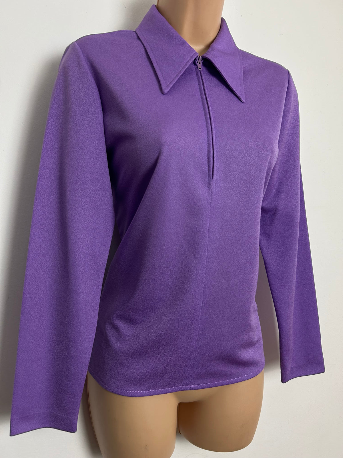 Vintage 1970s ST MICHAEL Size 10-12 Lilac Zip Front Long Sleeve Shirt
