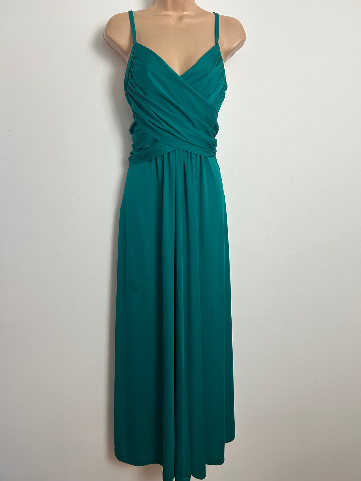 Vintage 1970s BERKERTEX CONTINENTALS Size 8 Dark Teal Ruched Cross Over Bodice Evening Dress & Matching Shawl