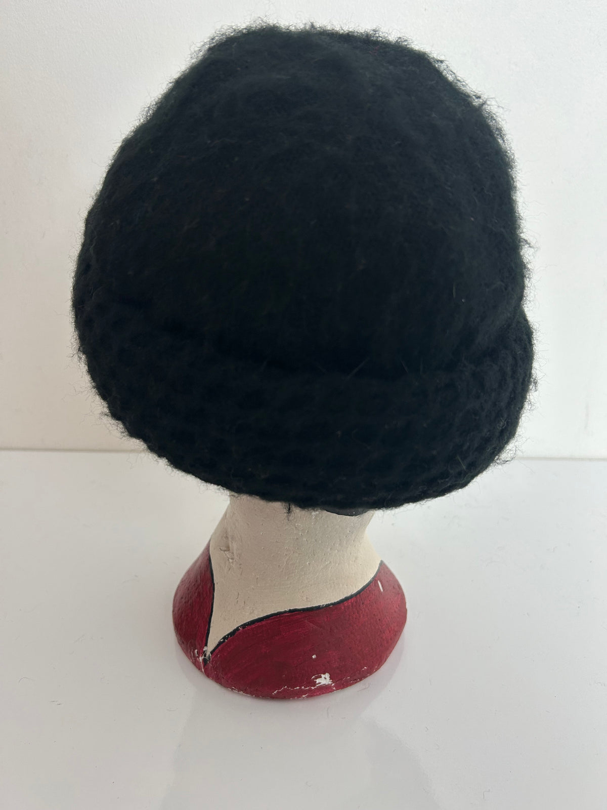 Vintage 1960’s Black Wool Bow Detail Turban Style Hat With Chin Strap